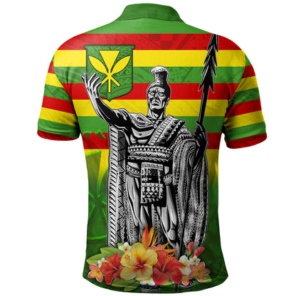 Hawaii Polo Shirt Hawaii King With Flag Color With Traditional Patterns
