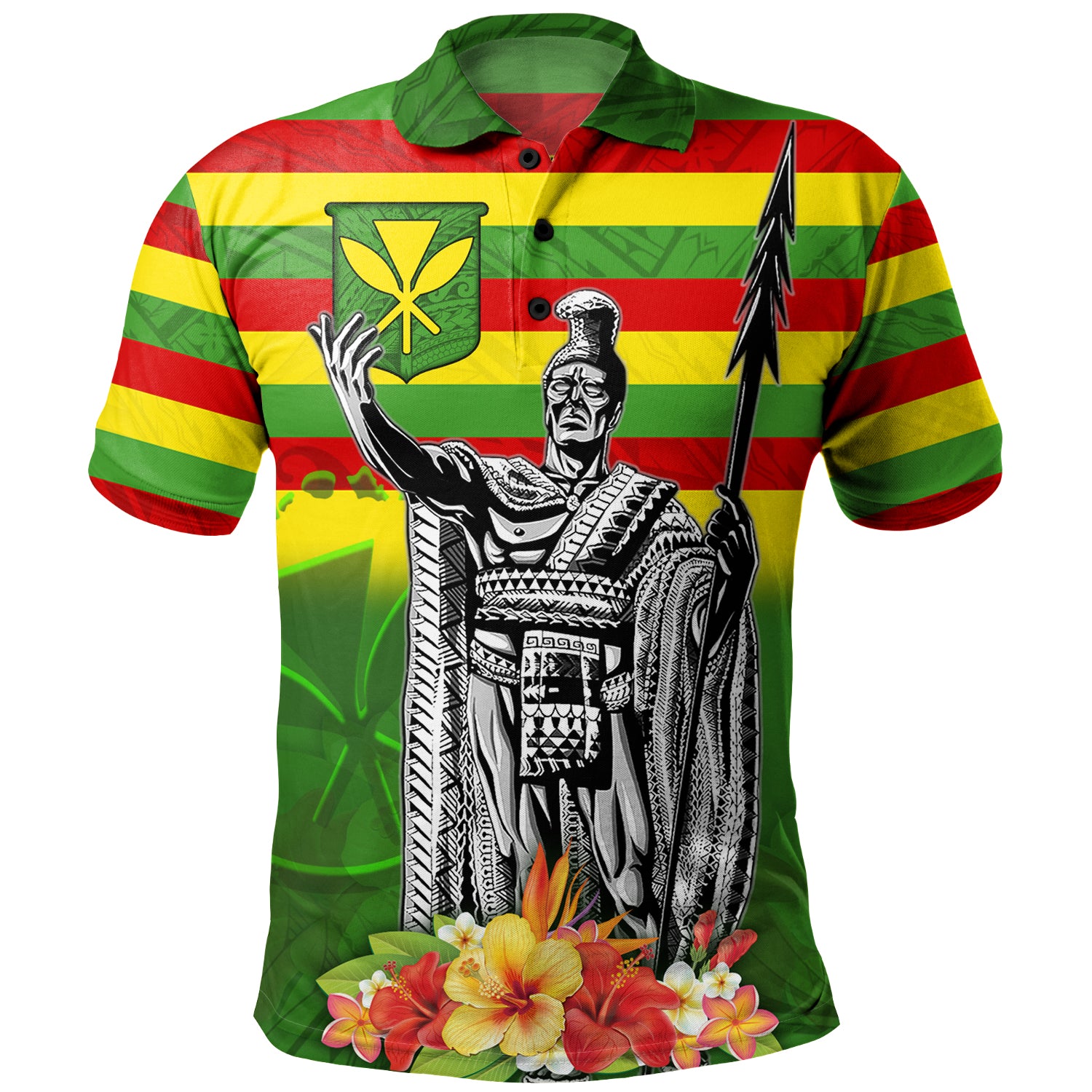 Hawaii Polo Shirt Hawaii King With Flag Color With Traditional Patterns