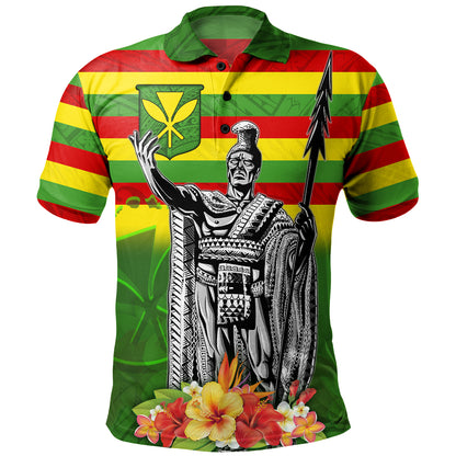 Hawaii Polo Shirt Hawaii King With Flag Color With Traditional Patterns