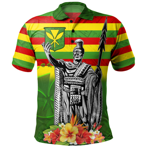Hawaii Polo Shirt Hawaii King With Flag Color With Traditional Patterns
