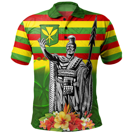 Hawaii Polo Shirt Hawaii King With Flag Color With Traditional Patterns