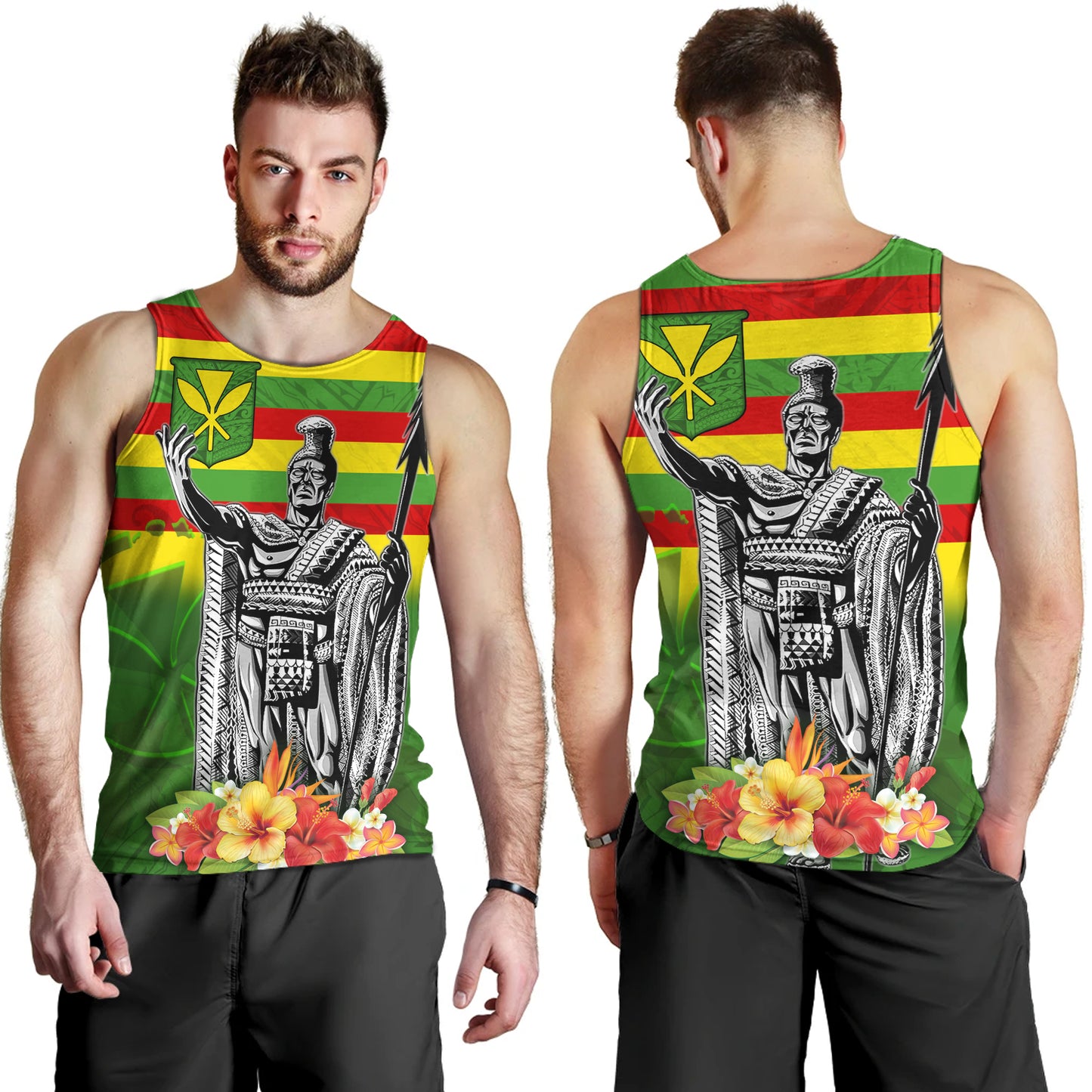 Hawaii Tank Top Hawaii King With Flag Color With Traditional Patterns