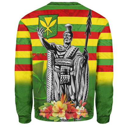 Hawaii Sweatshirt Hawaii King With Flag Color With Traditional Patterns