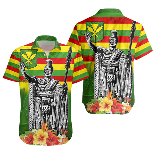 Hawaii Short Sleeve Shirt Hawaii King With Flag Color With Traditional Patterns