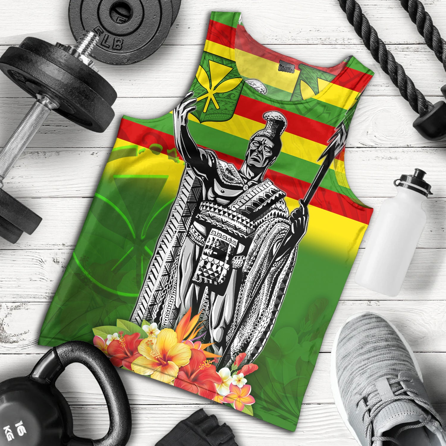 Hawaii Tank Top Hawaii King With Flag Color With Traditional Patterns