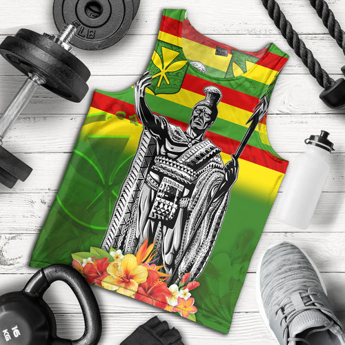 Hawaii Tank Top Hawaii King With Flag Color With Traditional Patterns