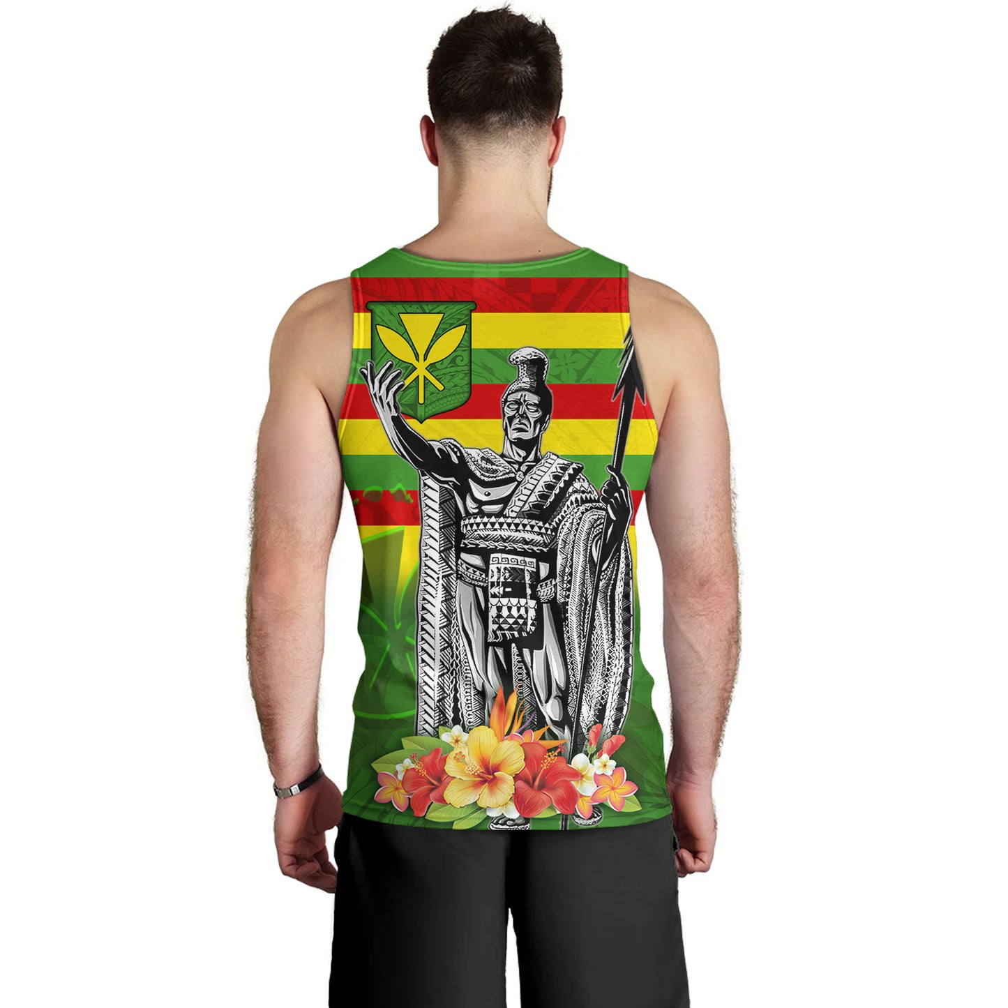 Hawaii Tank Top Hawaii King With Flag Color With Traditional Patterns