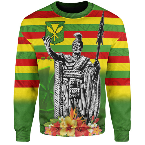 Hawaii Sweatshirt Hawaii King With Flag Color With Traditional Patterns