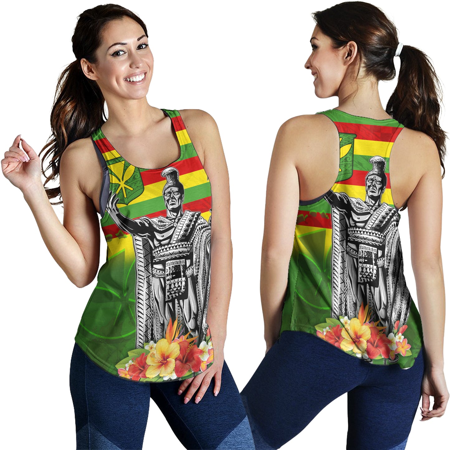Hawaii Women Tank Hawaii King With Flag Color With Traditional Patterns