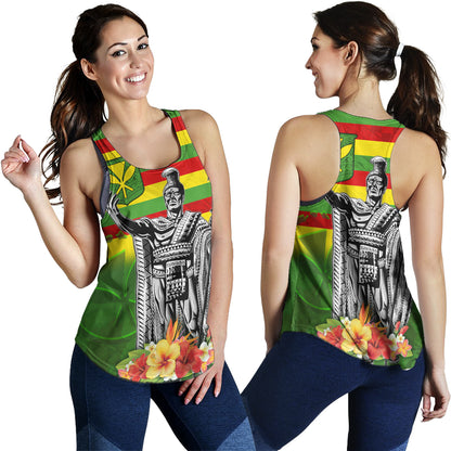 Hawaii Women Tank Hawaii King With Flag Color With Traditional Patterns