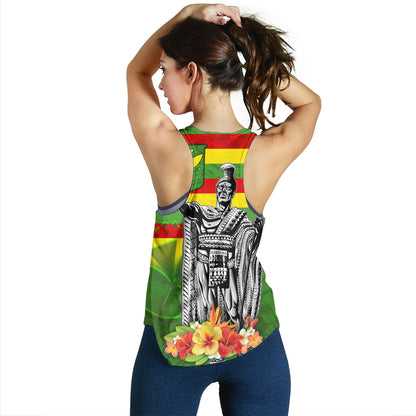 Hawaii Women Tank Hawaii King With Flag Color With Traditional Patterns