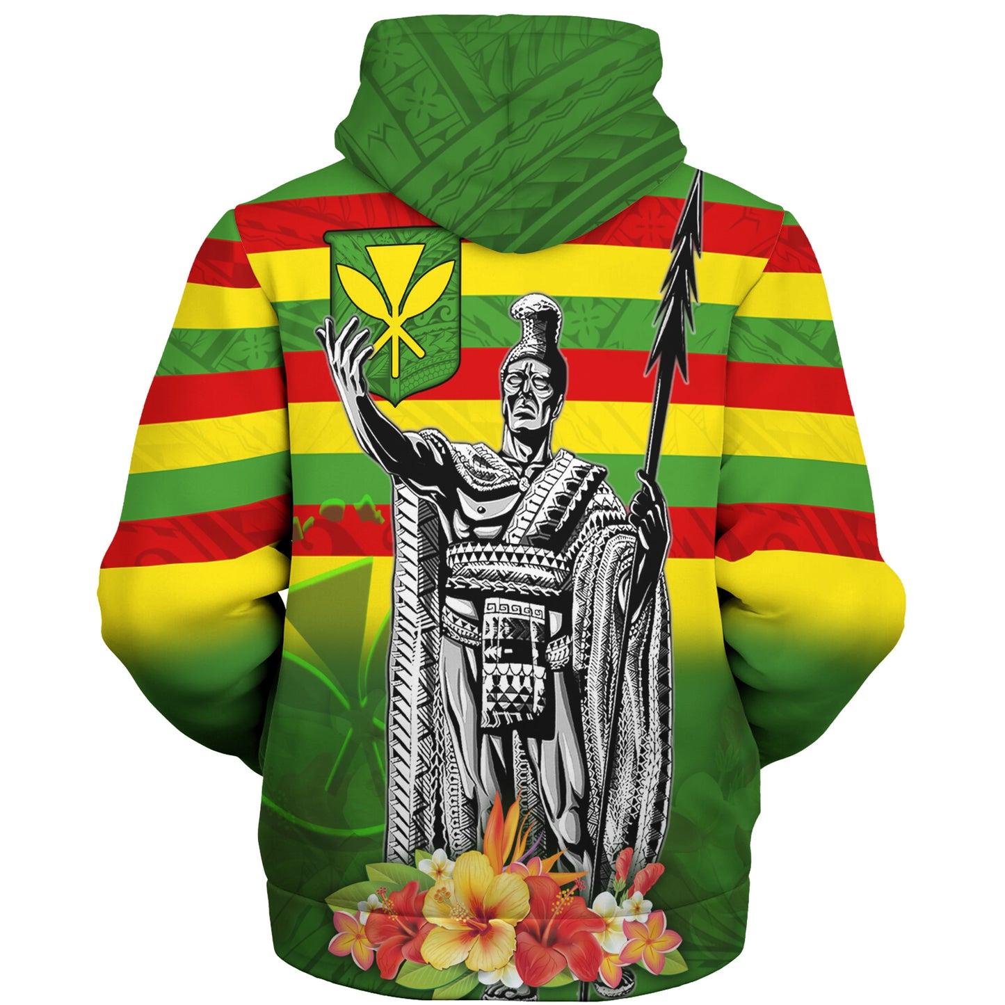 Hawaii Sherpa Hoodie Hawaii King With Flag Color With Traditional Patterns