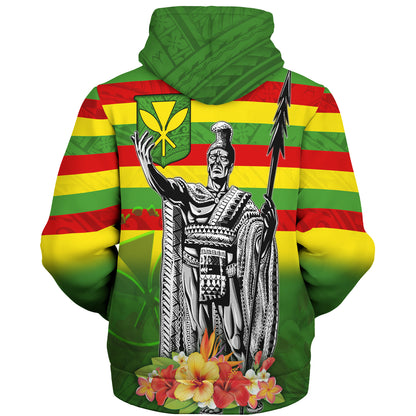 Hawaii Sherpa Hoodie Hawaii King With Flag Color With Traditional Patterns