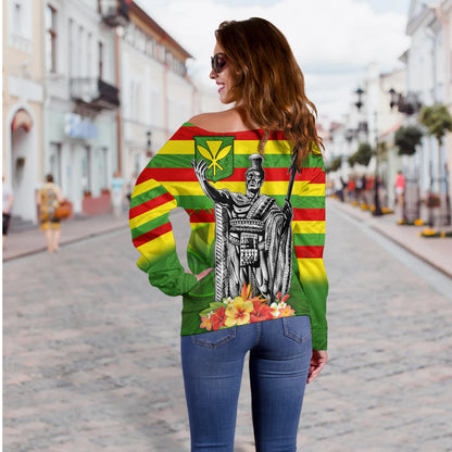 Hawaii Off Shoulder Sweatshirt Hawaii King With Flag Color With Traditional Patterns
