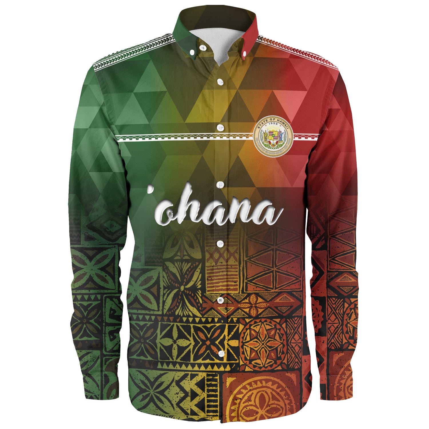 Hawaii Long Sleeve Shirt Lowpolly Pattern with Polynesian Motif