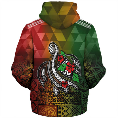 Hawaii Sherpa Hoodie Lowpolly Pattern with Polynesian Motif