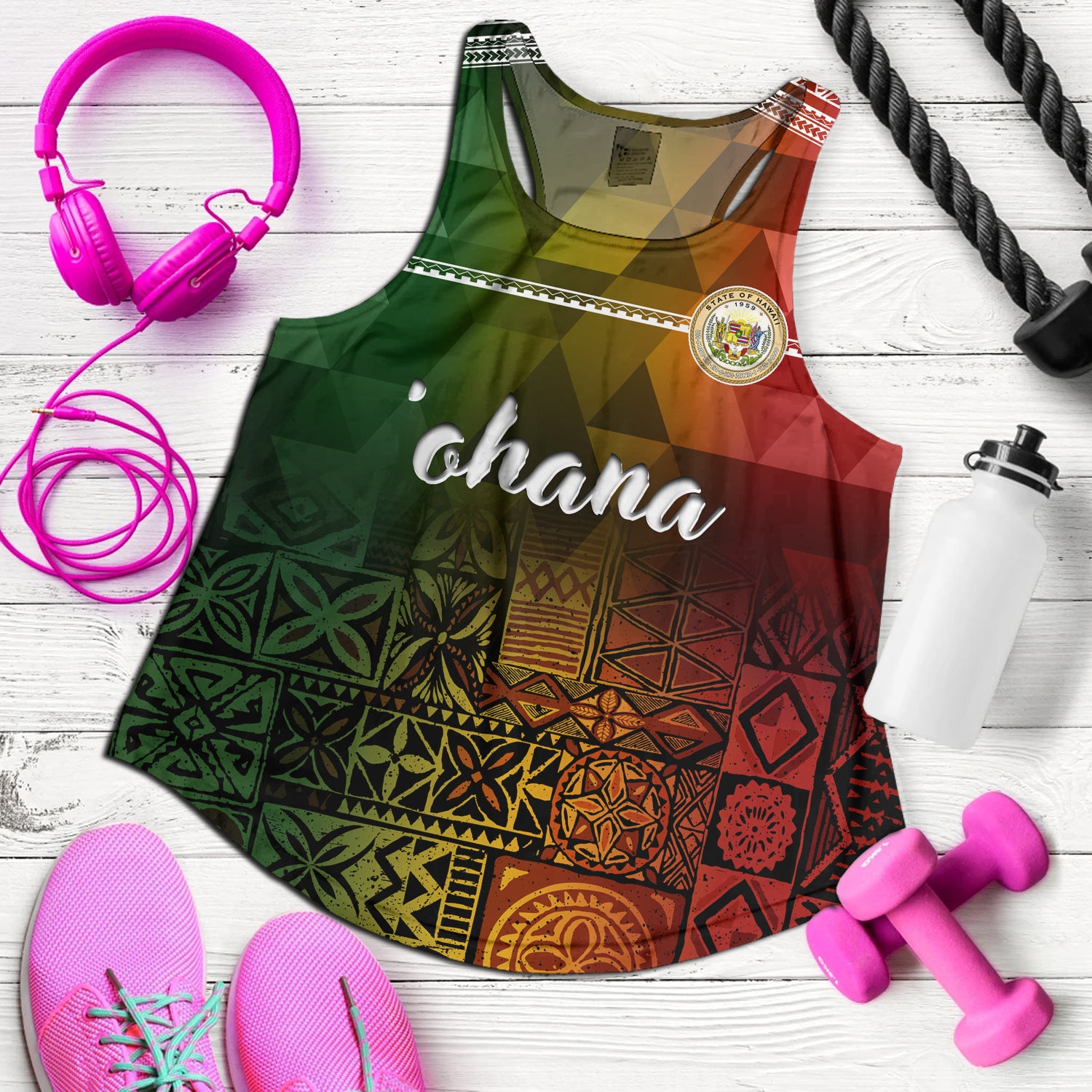 Hawaii Women Tank Lowpolly Pattern with Polynesian Motif