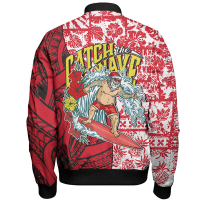 Hawaii Christmas Bomber Jacket Surfing Santa Polynesian Pattern Vintage Style