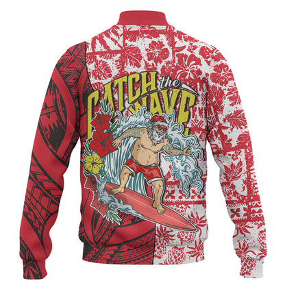 Hawaii Christmas Baseball Jacket Surfing Santa Polynesian Pattern Vintage Style