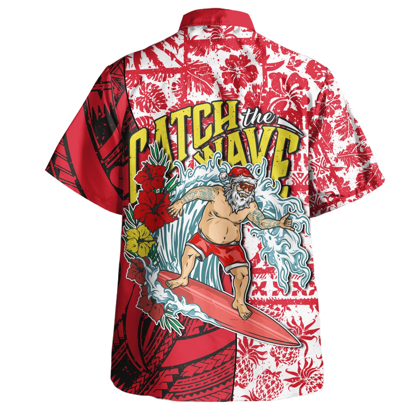 Hawaii Christmas Hawaiian Shirt Surfing Santa Polynesian Pattern Vintage Style