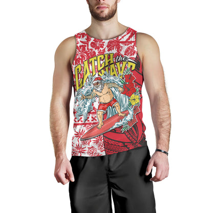 Hawaii Christmas Tank Top Surfing Santa Polynesian Pattern Vintage Style