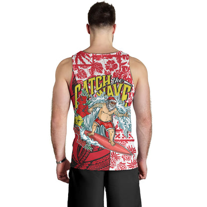 Hawaii Christmas Tank Top Surfing Santa Polynesian Pattern Vintage Style