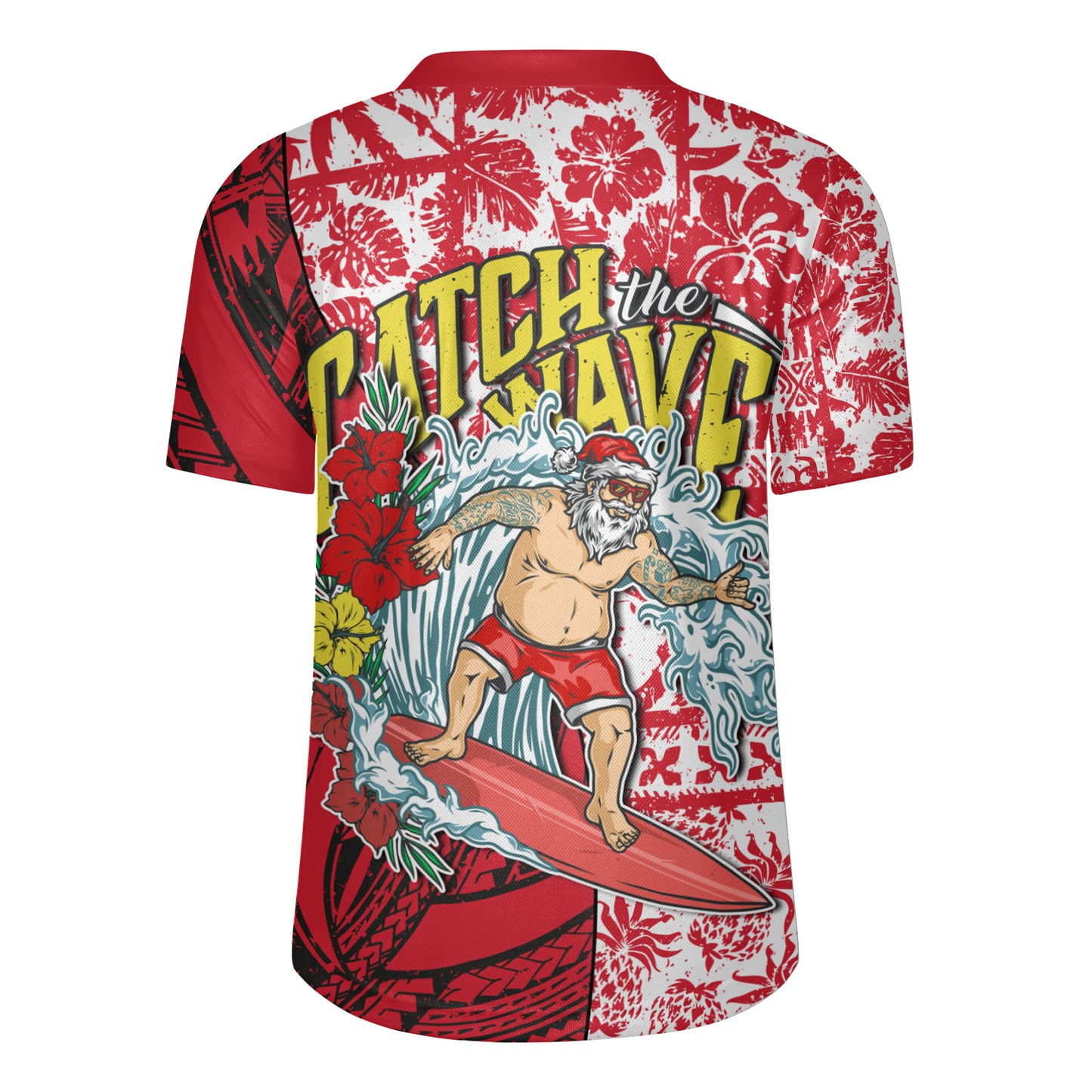 Hawaii Christmas Rugby Jersey Surfing Santa Polynesian Pattern Vintage Style