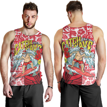 Hawaii Christmas Tank Top Surfing Santa Polynesian Pattern Vintage Style