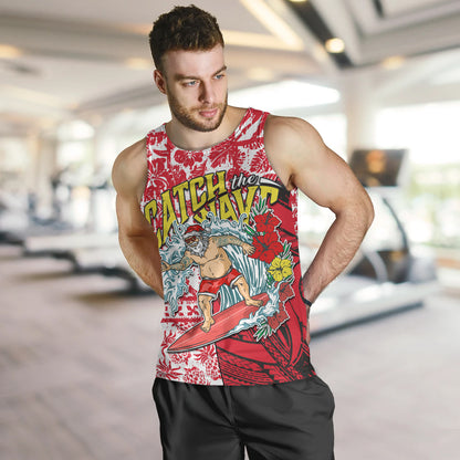 Hawaii Christmas Tank Top Surfing Santa Polynesian Pattern Vintage Style