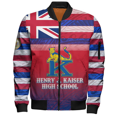 Hawaii Henry J. Kaiser High School Bomber Jacket Flag Color With Traditional Patterns