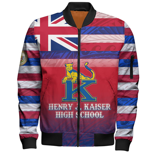 Hawaii Henry J. Kaiser High School Bomber Jacket Flag Color With Traditional Patterns
