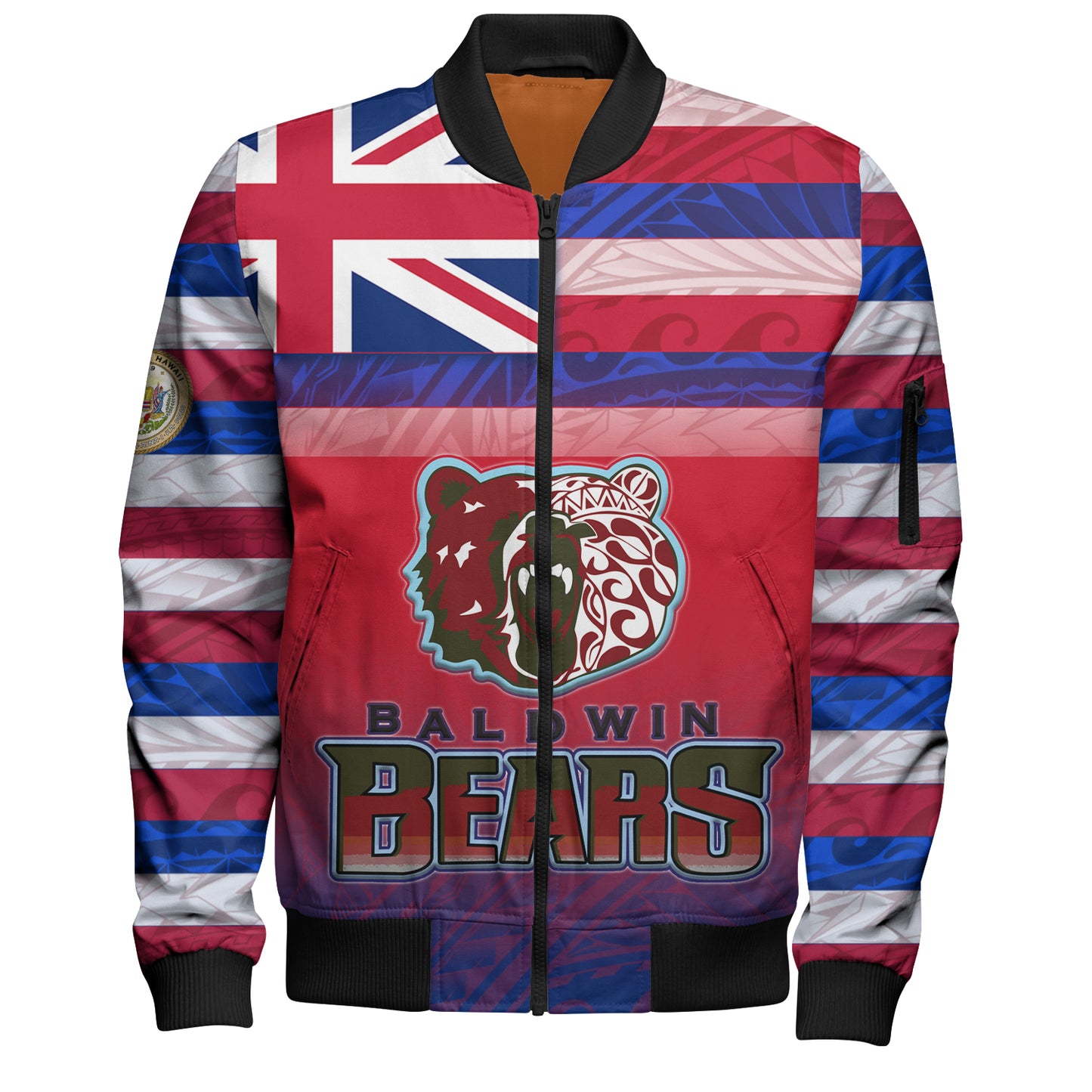 Hawaii Henry Perrine Baldwin High School Bomber Jacket Flag Color With Traditional Patterns