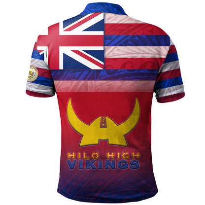 Hawaii Hilo High School Polo Shirt Flag Color With Traditional Patterns