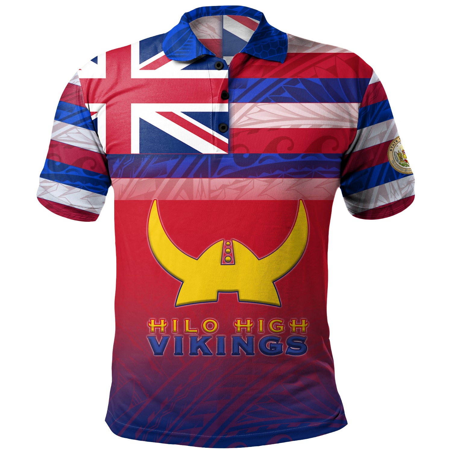 Hawaii Hilo High School Polo Shirt Flag Color With Traditional Patterns