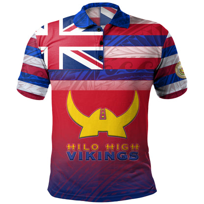 Hawaii Hilo High School Polo Shirt Flag Color With Traditional Patterns
