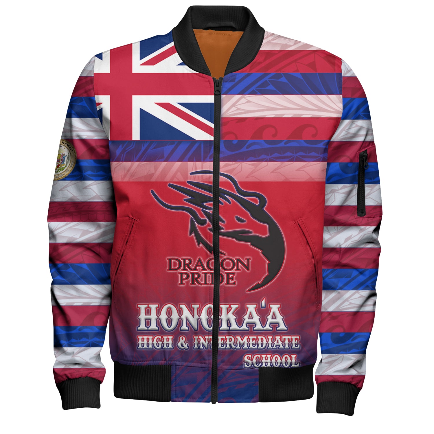 Hawaii HonokaÊ»a High & Intermediate School Bomber Jacket Flag Color With Traditional Patterns