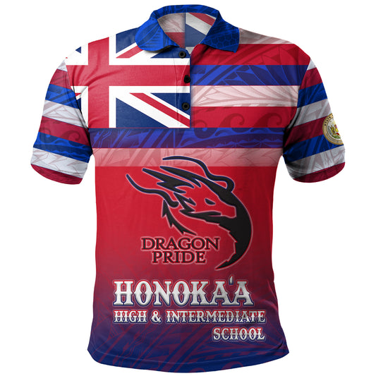 Hawaii Honokaa High And Intermediate School Polo Shirt Flag Color With Traditional Patterns