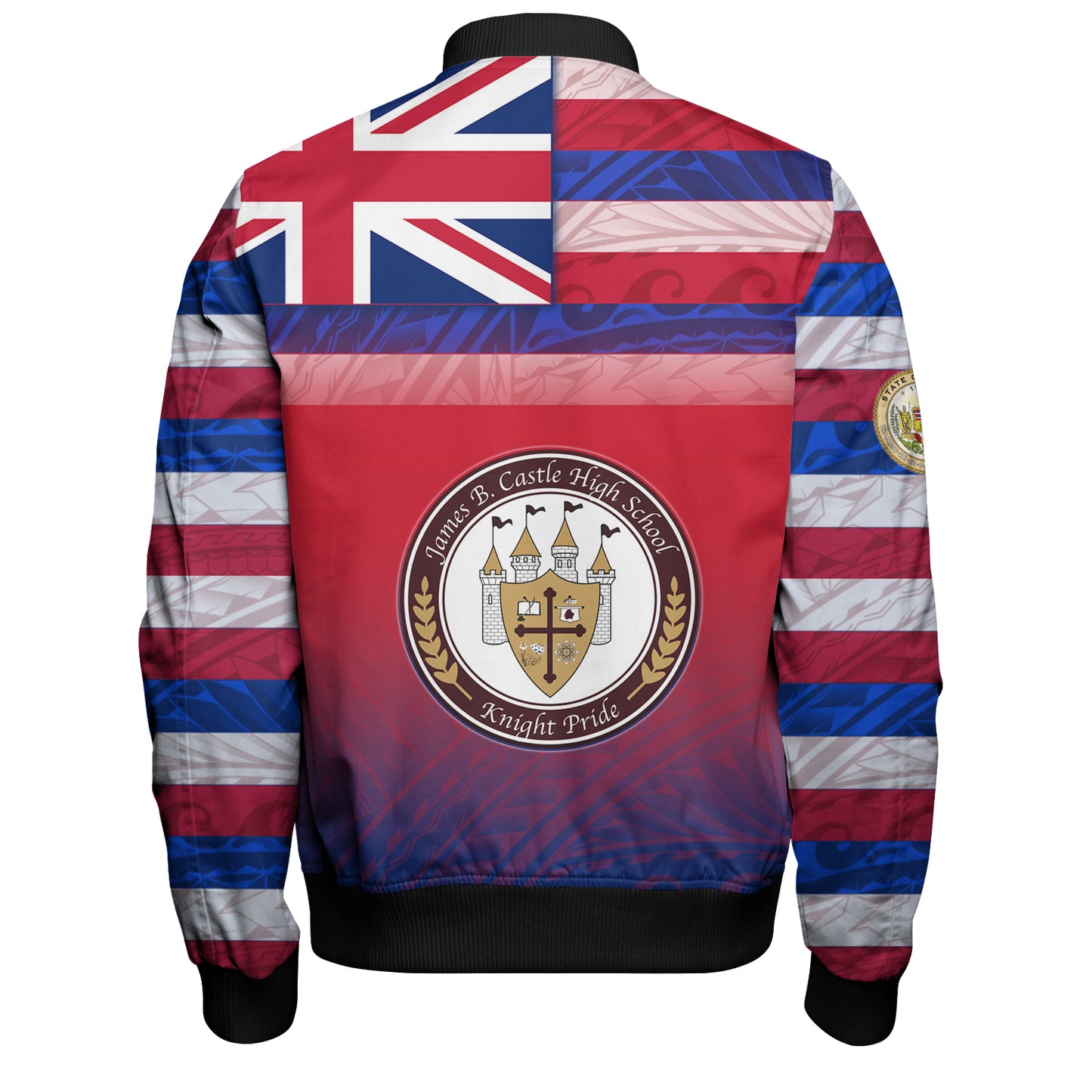 Hawaii James B. Castle High School Bomber Jacket Flag Color With Traditional Patterns