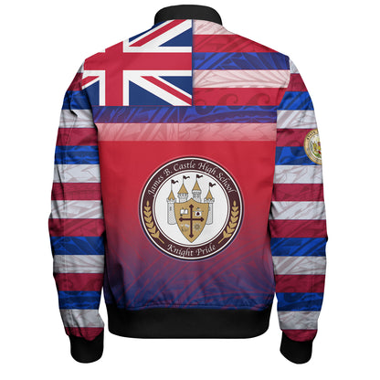 Hawaii James B. Castle High School Bomber Jacket Flag Color With Traditional Patterns