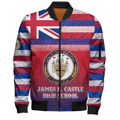 Hawaii James B. Castle High School Bomber Jacket Flag Color With Traditional Patterns