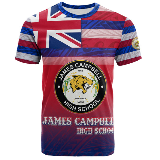 Hawaii James Campbell High School T-Shirt Flag Color With Traditional Patterns