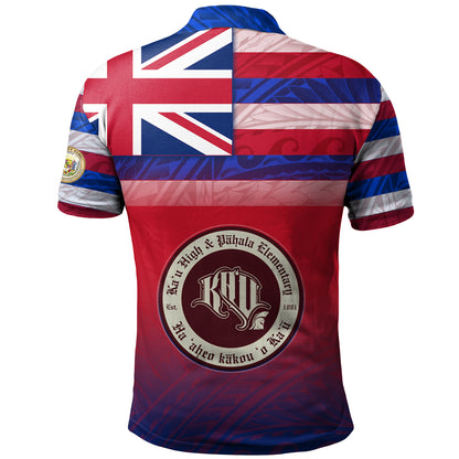 Hawaii Kau High School And Pahala Elementary School Polo Shirt Flag Color With Traditional Patterns