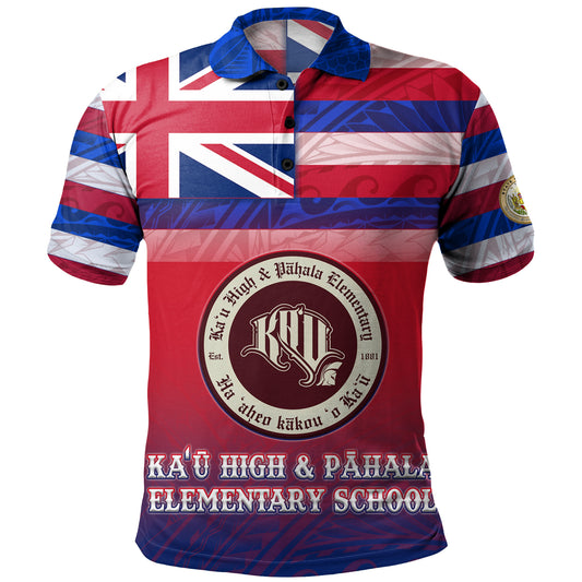 Hawaii Kau High School And Pahala Elementary School Polo Shirt Flag Color With Traditional Patterns
