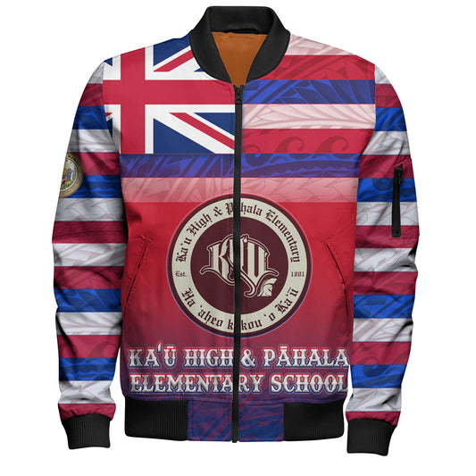 Hawaii Kaʻū High & PÄhala Elementary School Bomber Jacket Flag Color With Traditional Patterns