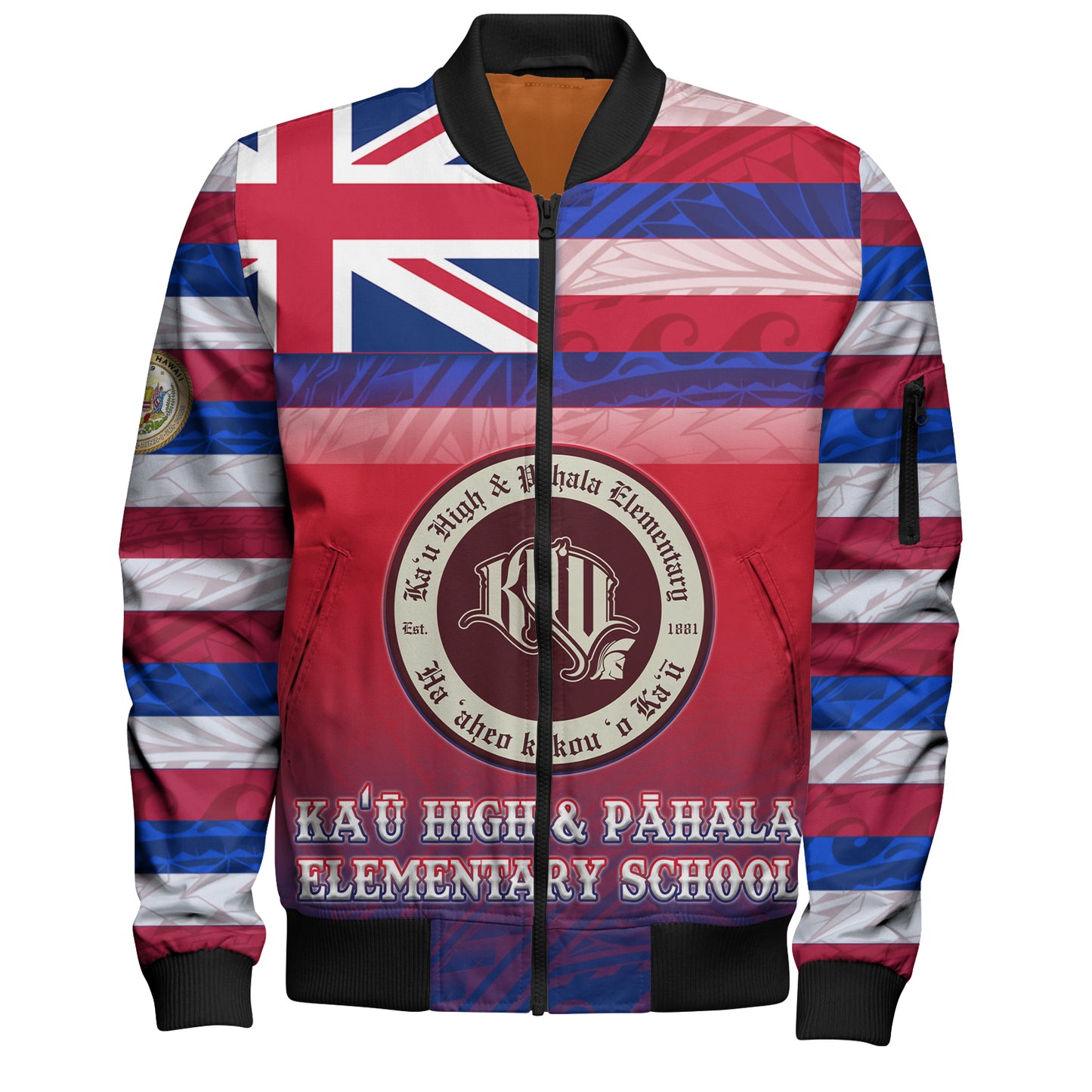 Hawaii KaÊ»Å« High & PÄhala Elementary School Bomber Jacket Flag Color With Traditional Patterns