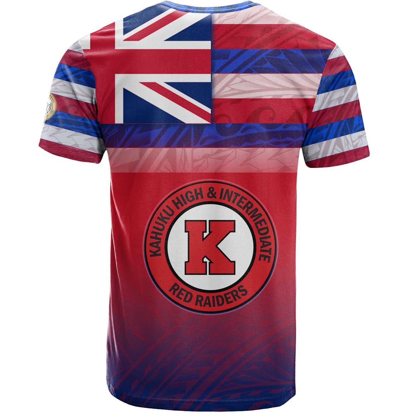 Hawaii Kahuku High & Intermediate School T-Shirt Flag Color With Traditional Patterns