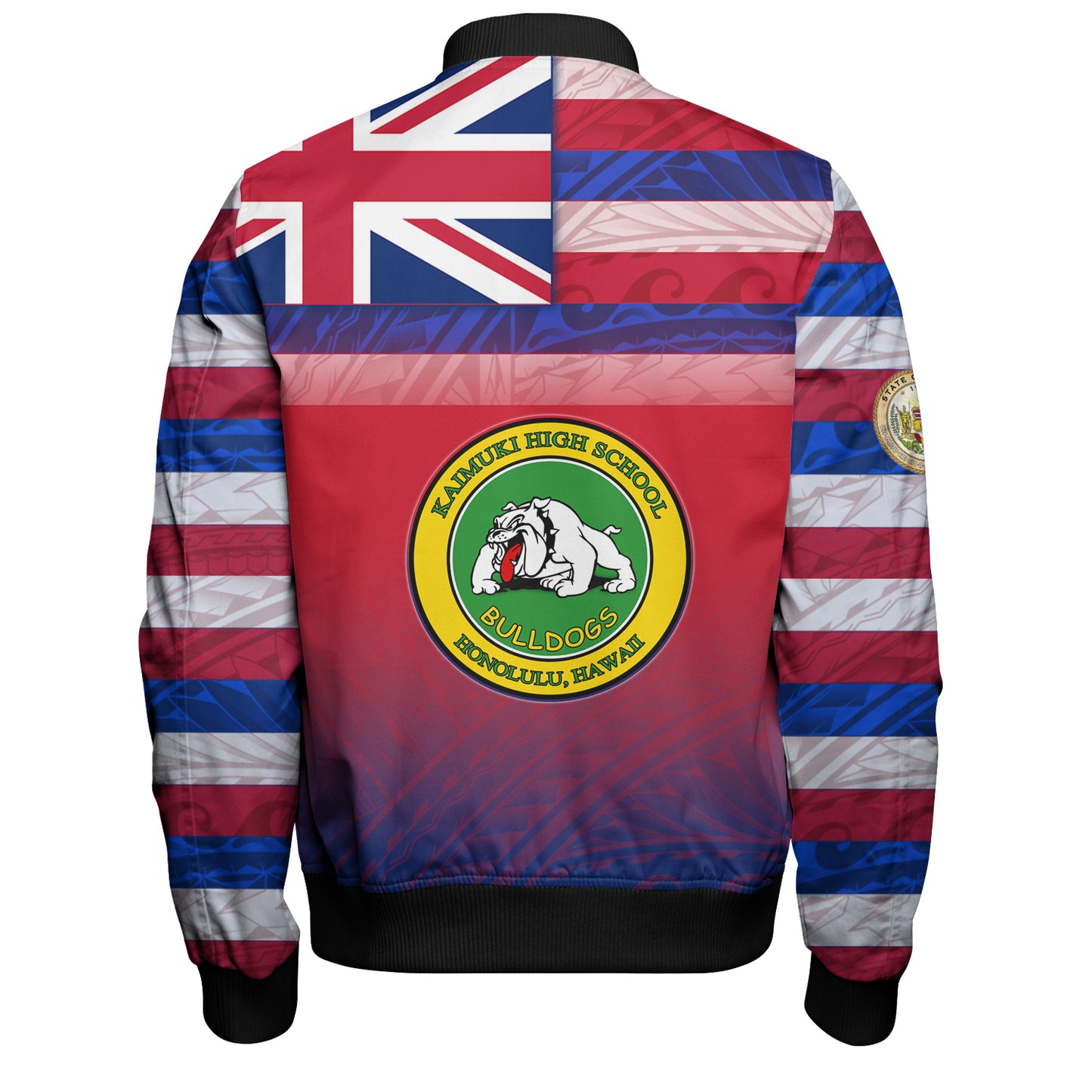 Hawaii Kaimuki High School Bomber Jacket Flag Color With Traditional Patterns