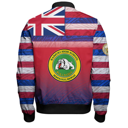 Hawaii Kaimuki High School Bomber Jacket Flag Color With Traditional Patterns