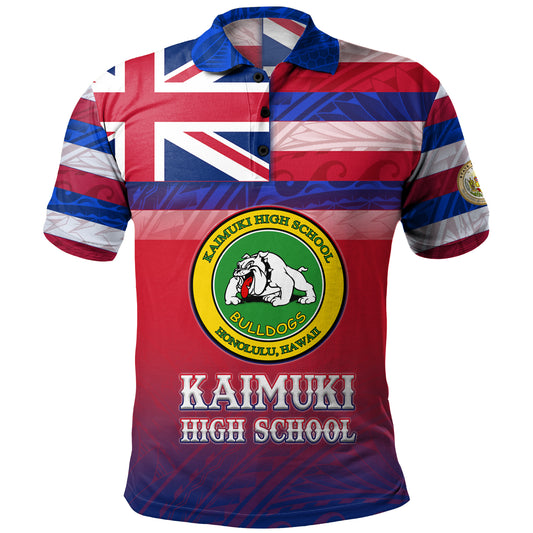 Hawaii Kaimuki High School Polo Shirt Flag Color With Traditional Patterns