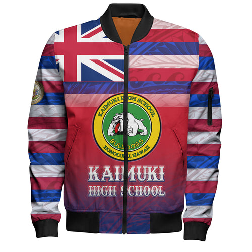 Hawaii Kaimuki High School Bomber Jacket Flag Color With Traditional Patterns